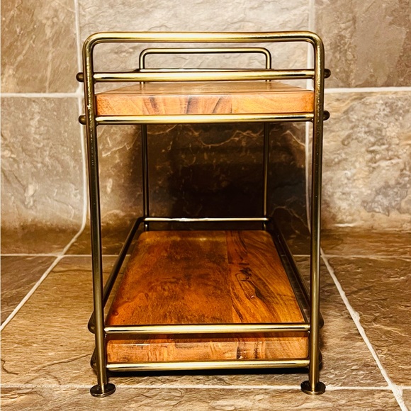 Tiered Wood & Brass Rectangular Serving Stand - Hearth & Hand with Magnolia - Picture 6 of 10